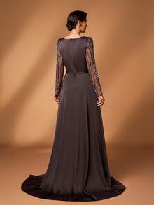 Serin Elegant Party Beaded & Sequin Patchwork Mother Of The Bride Dress