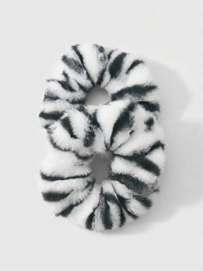 Kawaii 2 pièces Ensemble de chouchous moelleux à imprimé léopard noir et blanc de style rétro chic et de haute qualité. Combo polyvalent convenant aux femmes, pour un port quotidien ou en cadeau