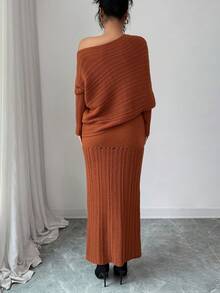 SHEIN Elenzya Trang phục thường ngày họa tiết phong cách Stockholm cổ điển dành cho nữ, trang phục công sở thanh lịch, đa năng, váy công sở, trang phục công sở thường ngày, váy mùa đông, bộ đồ mùa đông, áo mùa đông, váy dự tiệc thanh lịch, váy trang trọng - Cà phê nâu - Xem 2