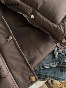 Sparklyn Young Girls Padded Coat, Casual Versatile All-Match Style, Brown Mid-Length Waist Cinched, Winter