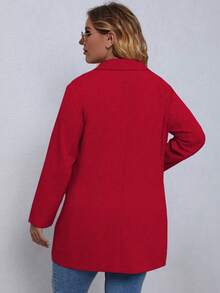 EMERY ROSE Plus Size Casual Solid Color Notched Lapel Double-Breasted Blazer, Autumn - Red - View 2