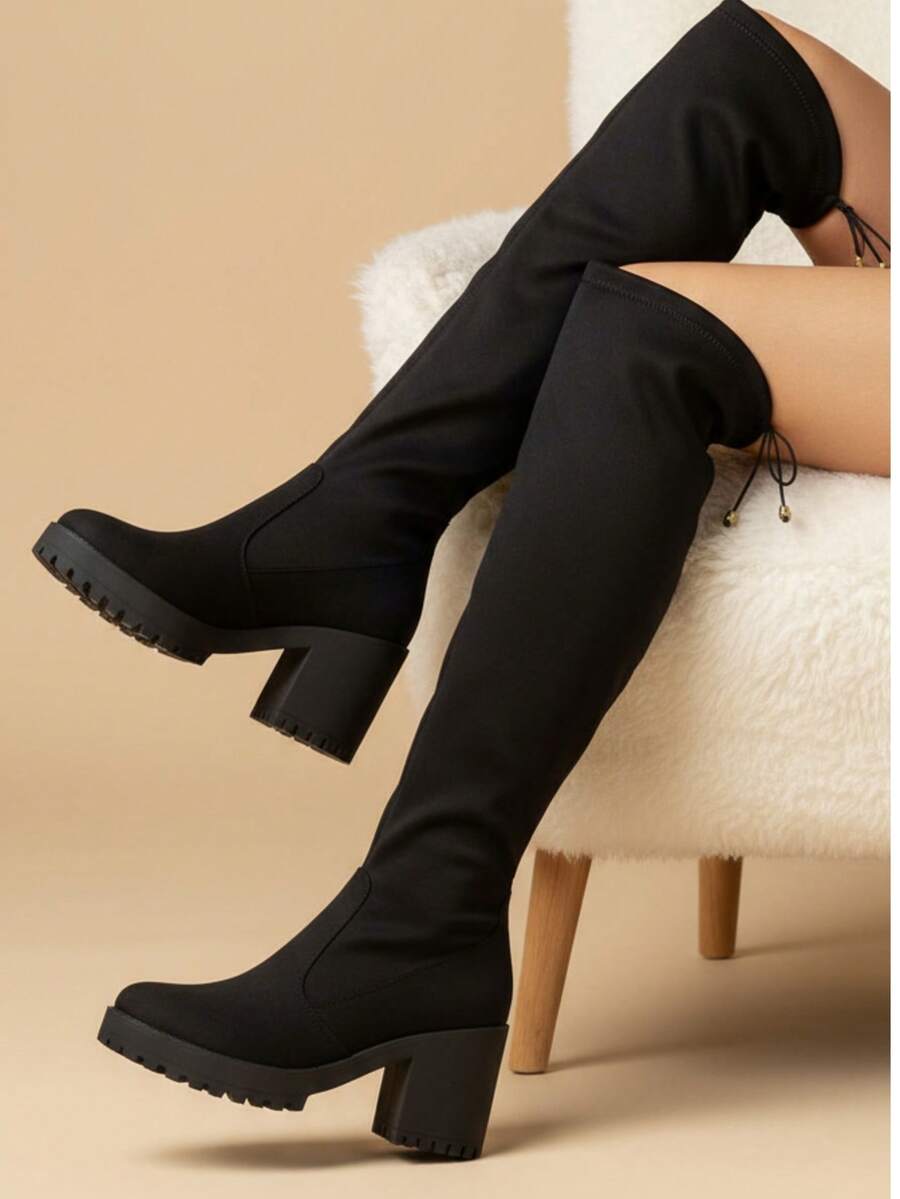 Women Over-The-Knee Boots - Black - View 1