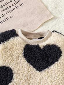 2pcs/Set Baby Girls Heart Pattern Knitted Fluffy Sweater And Fleece Bell-Bottom Pants,Black Autumn Cute Family Matching Winter Outfits For Daily Wear - Multicolor - View 7