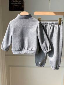 2pcs/Set Baby Boys Thermal Lined Crew Neck Sweatshirt And Jogger Pants Set, Comfortable & Versatile Daily Casual Outfit With Cute Graphic Designs, Suitable For Indoor, Outdoor, Skiing, Sports, Play, Party, Holidays In Autumn/Winter Baby Boy Winter Sets Baby Set Autumn Winter Season - Black and White - View 2