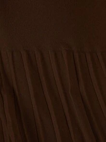 Franclia 新款褶裥拼接针织高腰显瘦A字中长半身裙，休闲女式毛衣裙 - 咖啡棕 - 查看 6