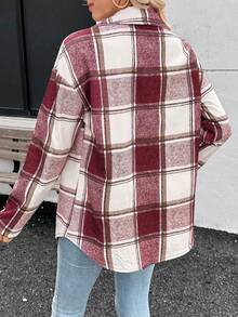 SHEIN LUNE 女式格子简约休闲保暖长袖夹克 - 紅色 - 查看 2