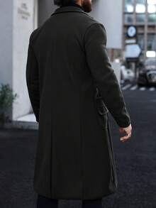 Manfinity Mode Men's Solid Color Button-Up Collar Long Sleeve Double-Breasted Casual Jacket, Autumn - Black - View 2