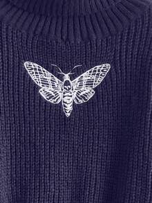 ROMWE Goth Plus Size Moth & Butterfly Vine Embroidered Pullover Sweater, Vintage Purple Embroidered Christmas Sweater, Plus Size Women Pullover Sweater - Purple - View 3