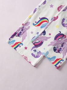 My Little Pony X SHEIN 2 件套少女可爱彩虹小马和独角兽全身印花衬衫和裤子睡衣套装，适合春季、秋季、冬季 - 白色 - 查看 9