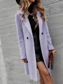 EMERY ROSE Abrigo de lana de doble botonadura de unicolor para mujer, de otoño/invierno