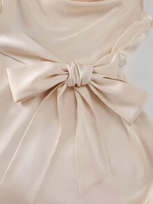 SHEIN PETITE 娇小女士休闲缎面无袖垂褶领连衣裙