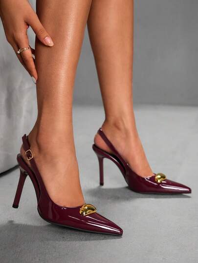 CUCCOO SZL Tacones altos de mujer con correa trasera y decoración de mariposa, color borgoña