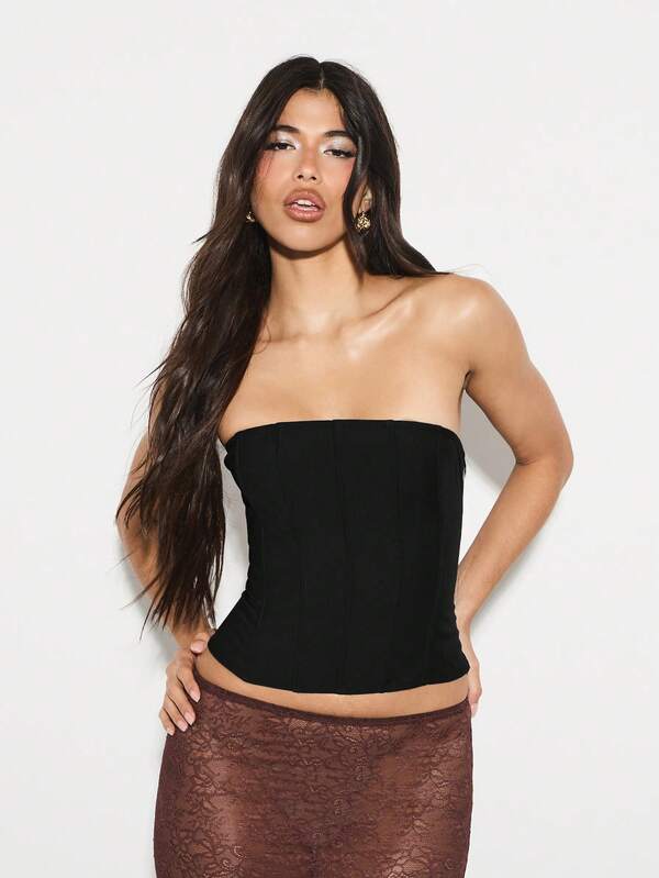 KIZN Top corset sin tirantes con detalles de cordones en la espalda para otoño e invierno