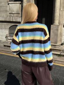 Muchica Suéter casual de cuello redondo con degradado de colores para mujer de talla grande, ropa de otoño e invierno - Multicolor - Ver 2