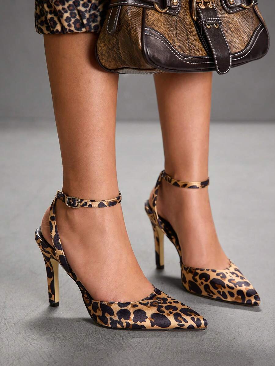 CUCCOO SZL Women's Pointed Toe Leopard Print Stiletto High Heel Sandals, Versatile For Commuting - Apricot - View 1