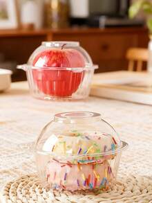 20/50 piezas Cajas desechables con forma de cabeza de oso para postres - Perfectas para fiestas, magdalenas y pasteles | Contenedores de plástico redondos para pasteles con tapa abatible - Blanco - Ver 3