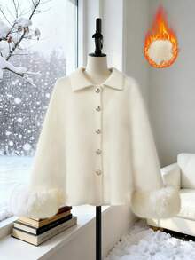 Franclia New Autumn/Winter High-End Fringed Shawl Cardigan, Elegant Knitted Sweater For Women - Apricot - View 1