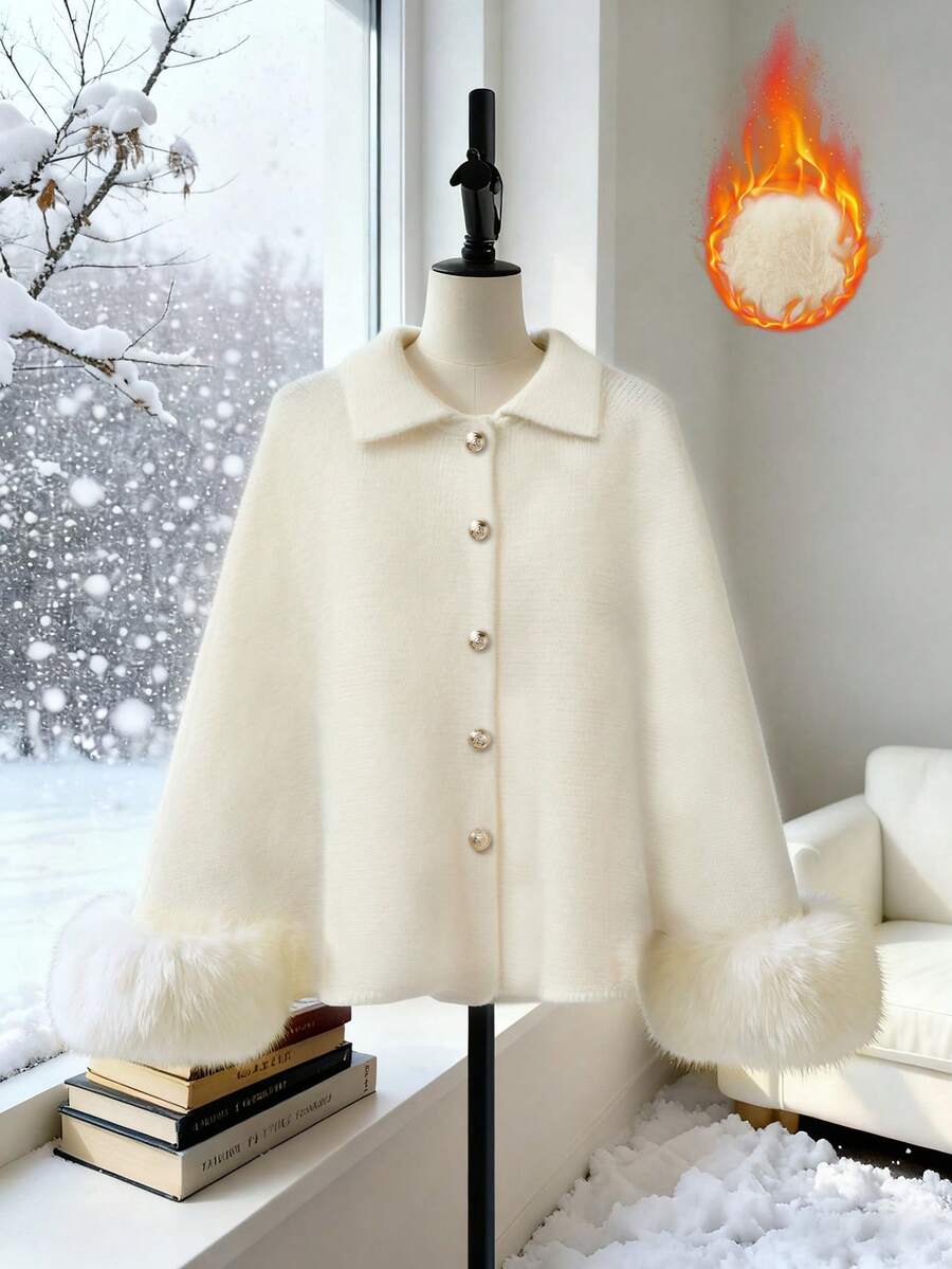 Franclia New Autumn/Winter High-End Fringed Shawl Cardigan, Elegant Knitted Sweater For Women - Apricot - View 1