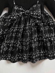 SHEIN Robe bébé fille 2 en 1 avec décoration de nœud, confortable et mignonne, convient pour l'automne