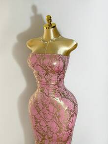 Mistrie Váy quây hở vai gợi cảm dập nóng màu hồng đa năng - Đỏ - Xem 5