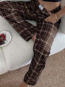 SHEIN Women's Casual Plaid Print Elastic Waist Straight Leg Sleep Pants, Fall & Winter