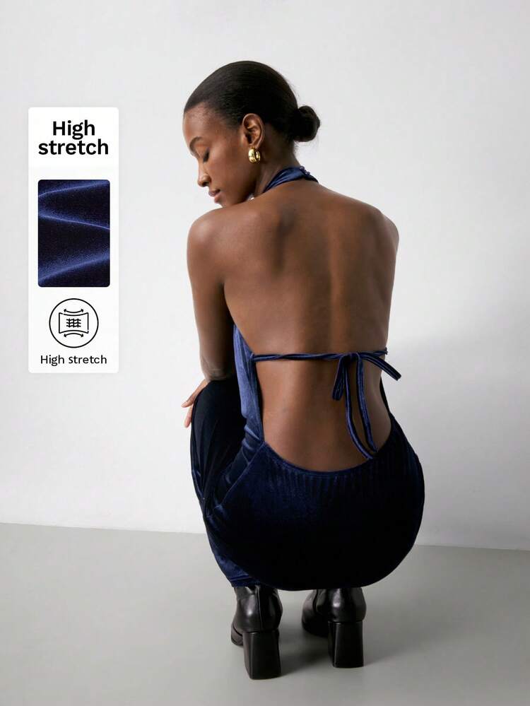 SHEIN Maija Women's Solid Color Backless Halter Dress Sexy Halloween Costumes For Women  Party Dresses For Women Elegant Dresses For Party