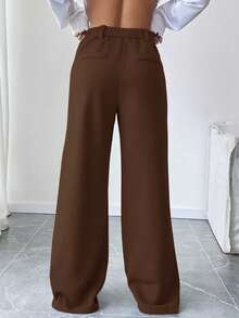 Ritzy Row Fleece-graue plissierte Taschen-Loose Straight Leg Hose, lässige Pendler-Mode vielseitige Hose - Braun - Übersicht 2