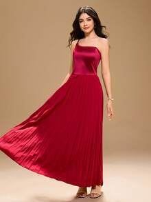 Váy xếp ly màu đỏ tía cho thiếu nữ, váy dự tiệc Giáng sinh màu đỏ thanh lịch, váy dạ hội trang trọng - Màu Đỏ Sâu - Xem 4