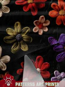 EMERY ROSE Áo sơ mi dáng rộng tay bay cỡ lớn, phong cách cổ điển thanh lịch, trang nhã, họa tiết hoa len giả nhiệt đới, cổ tròn, hai lớp, dành cho nữ, trang phục mùa hè - màu đen - Xem 3