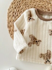 Newborn Baby Girl Cute Casual Cartoon Pattern Knit Long Sleeve Pajama Set - Apricot - View 6