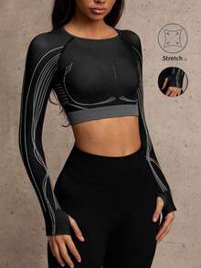 Dewbera Seamless Yoga Sports Top, Graphic Design - Multicolor - View 1