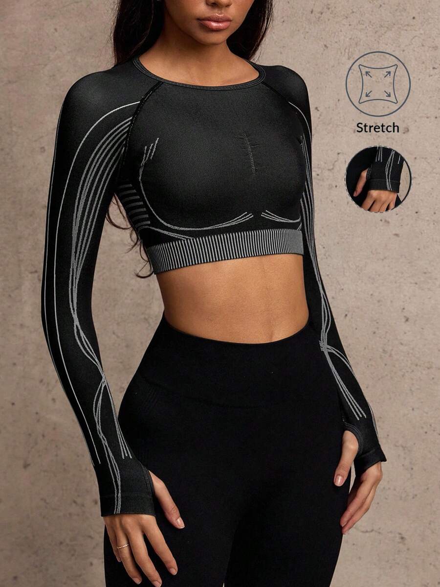 Dewbera Seamless Yoga Sports Top, Graphic Design - Multicolor - View 1