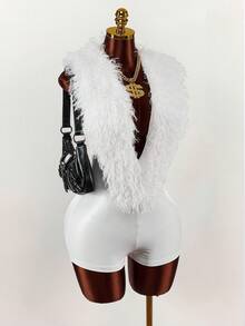 Y2K Amplova Party Style Silver Furry Neck Splice PU Sexy Women's Jumpsuit Women Body Suit Backless Sexy Women Clothes Bodysuits For Women Sexy, Autumn/Winter Thanksgiving And New Year Party - Multicolor - View 6