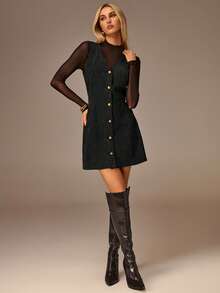 Avantive Women's Minimalist Front Button V-Neck Sleeveless Mini Dress, Summer - Black - View 4