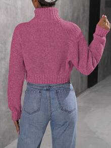 Calvaya Sweater Turtleneck Polos Kasual, Musim Gugur/Musim Dingin - Berwarna merah muda - View 2