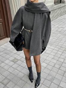 Siren Gaze 女士时尚通勤围巾外套，秋冬季 - 深灰色 - 查看 3