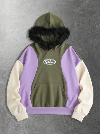 Street Life Felpa con cappuccio casual da uomo con colori a contrasto e patchwork, autunno/inverno