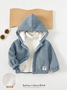 Cozy Pixies 男婴纯色连帽长袖夹克，百搭舒适 - 霧霾藍 - 查看 4