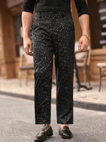 Manfinity VCAY Stylish Men's Long Black Wide Leg Pants With Woven Fabric Colorblock Pattern And Glamorous Disco Zipper - Black - View 9