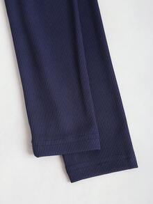 SHEIN PETITE 女士秋冬美式性感纽扣V领弹力修身连体衣 - 藏蓝色 - 查看 8