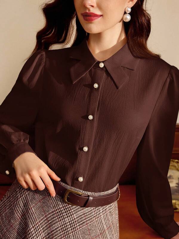 Vintamour Vintage elegante dames overhemdkraag strik parel knoop casual vakantie blouse leraar outfits voor vrouwen herfstkleding voor vrouwen herfst dameskleding vakantie outfits dames babydoll top uitgaan tops dames winterkleding voor vrouwen zakelijke casual dames kantoor outfits voor vrouwen witte outfits voor vrouwen herfst outfits voor vrouwen country concert outfit kerst kerk outfits dames herfst outfits dames herfst tops oud geld stijl dames schattige top stijlvolle outfits