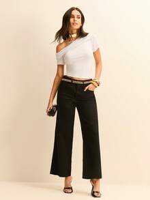 Daynim Asymmetrical Neck Solid Top - White - View 6
