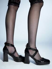 Sugerpunk New Stylish Versatile Burgundy Party/Office/Runway Thick Heel Waterproof Platform High Heels For Women, Suitable For All Seasons - Black - View 5