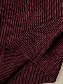 SHEIN Serisse Kids 少女纯色不对称领口长袖毛衣，适合秋冬季节和返校季穿着 - 酒紅色 - 查看 10