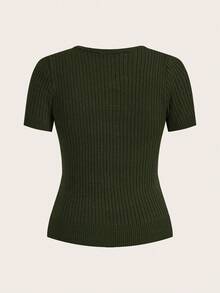 Modelyn Plus Size Elegant Commuter Solid Color Short Sleeve Knit Top And Mermaid Hem Skirt Set - Army Green - View 8