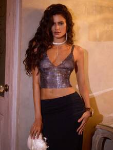 Opulessa 网眼V领无袖露脐背心 - 黑色 - 查看 7