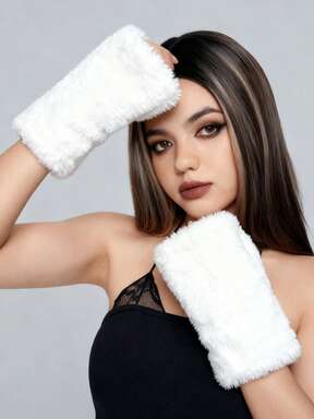 Grunge Punk 1 Pair Punk Style Leopard Print Gloves, Y2K Fuzzy Warm Gloves