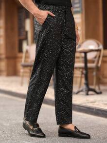 Manfinity VCAY Stylish Men's Long Black Wide Leg Pants With Woven Fabric Colorblock Pattern And Glamorous Disco Zipper - Black - View 7