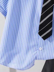 Tween Boy Japanese/Korean Style Short Sleeve Shirt And Shorts Set - Blue - View 6