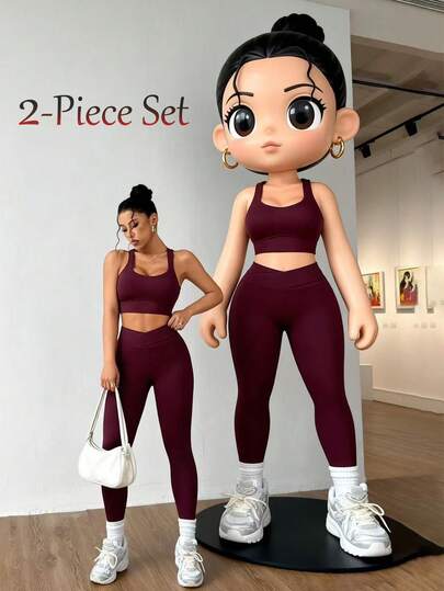 Dewbera New Versatile Summer Outdoor Sports Running Fitness Yoga Exercise 2pcs Set, Sleeveless Top And Tight Pants Workout Women Sets